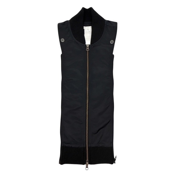 $248 Veronica Beard Black Dickey Jacket insert Shiny nylon knit collar dual zip - Picture 1 of 10